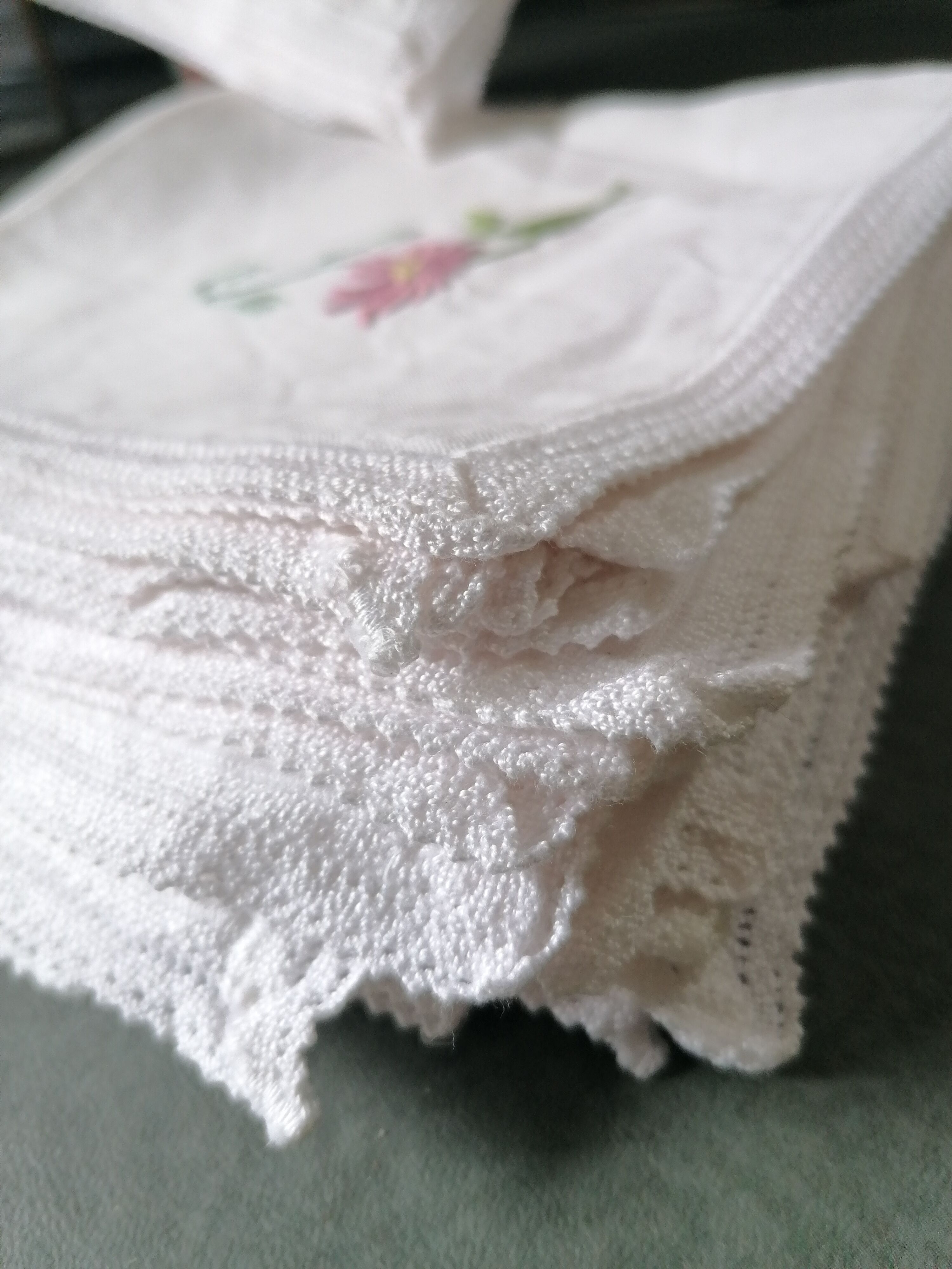 Hand embroidered "flower" and lace embroidered napkins