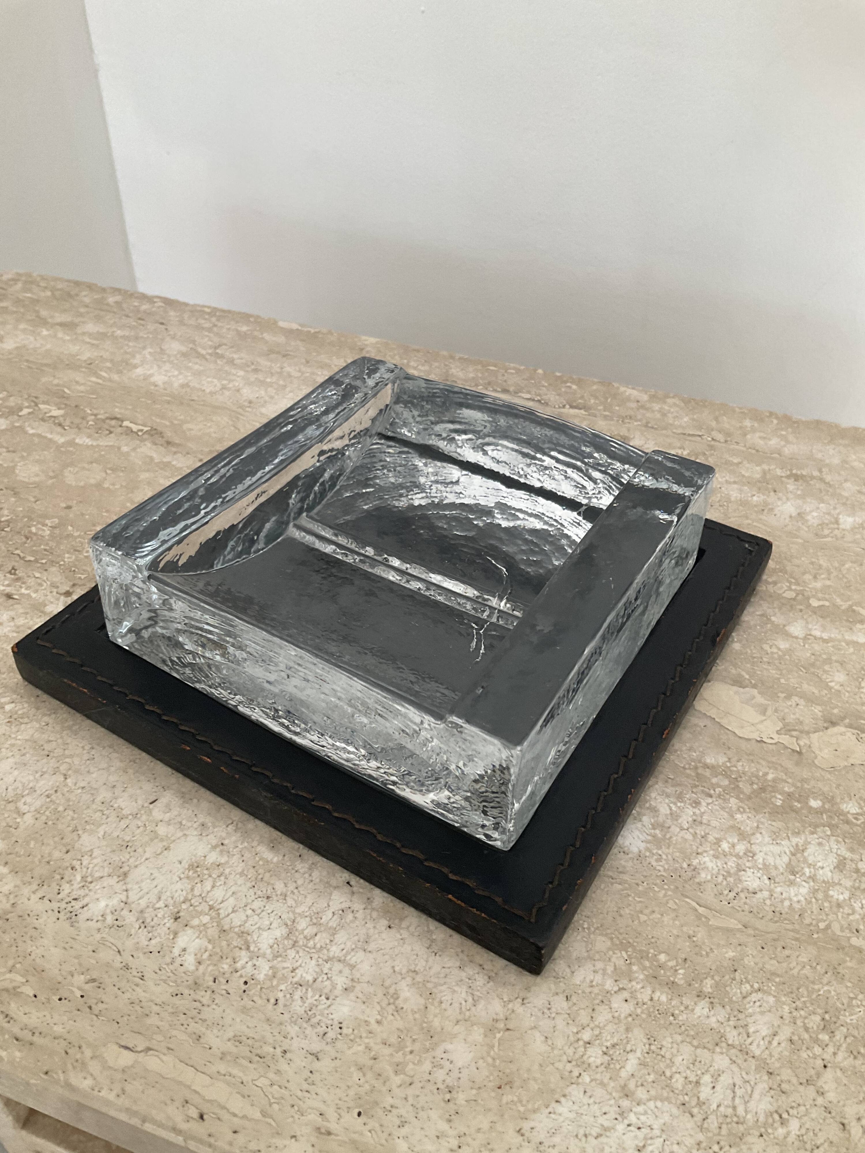 Empty ashtray vintage leather and glass pocket