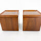Set of walnut veneer side or night tables with brass detail, Italy 1950s