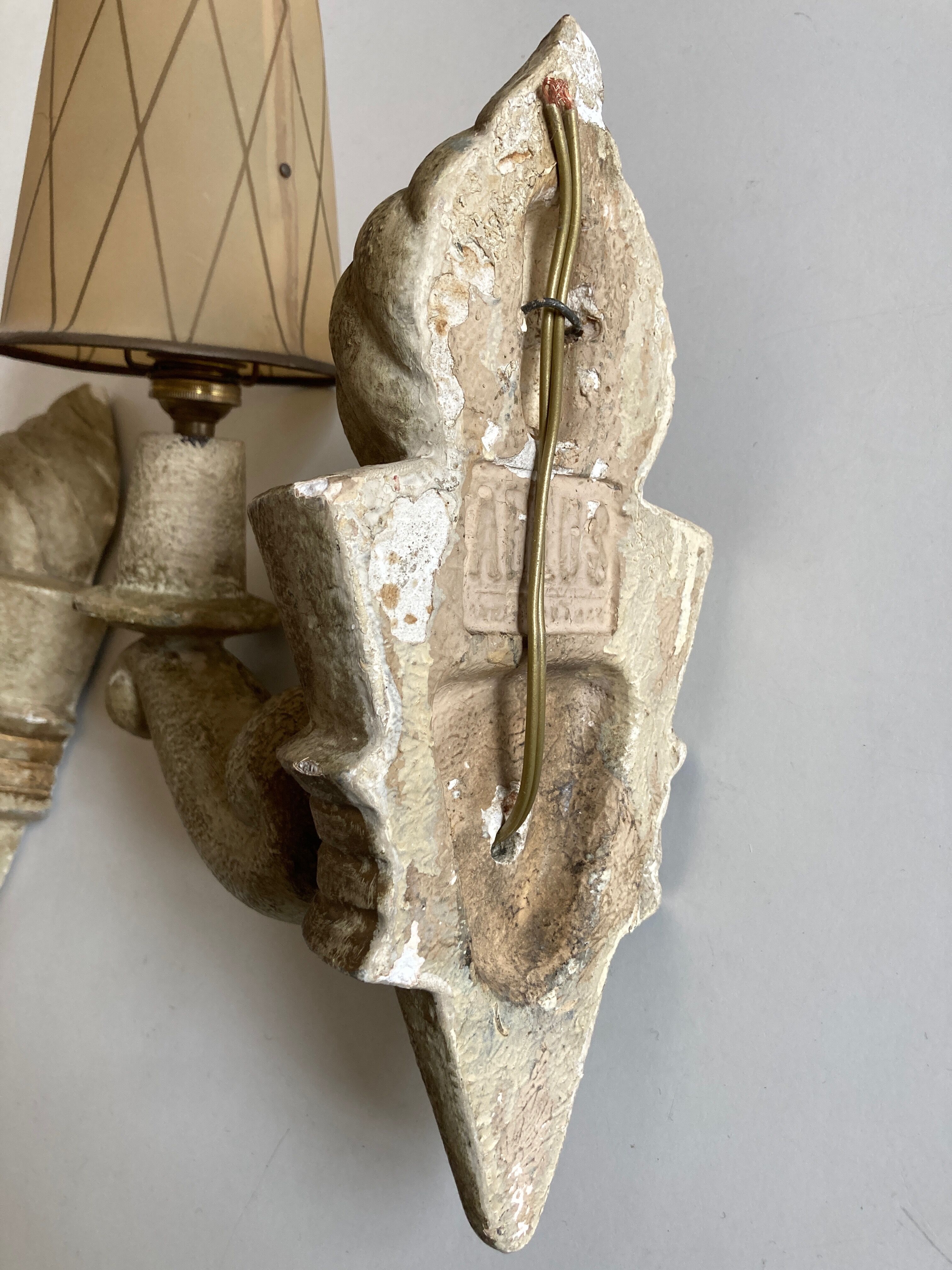 Pair of Arlus torchlight wall light in art deco plaster 1950