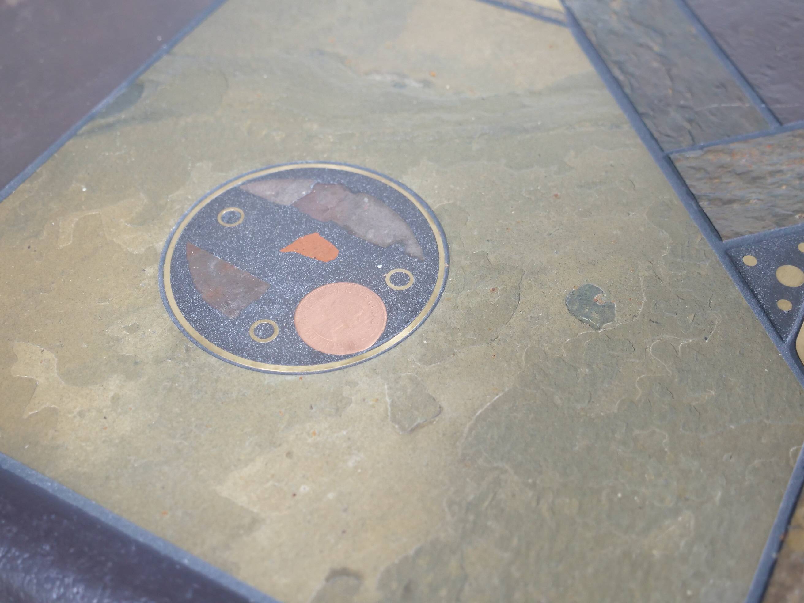 Brutalist stone copper brass design coffee table by Paul Kingma, 70s 80s