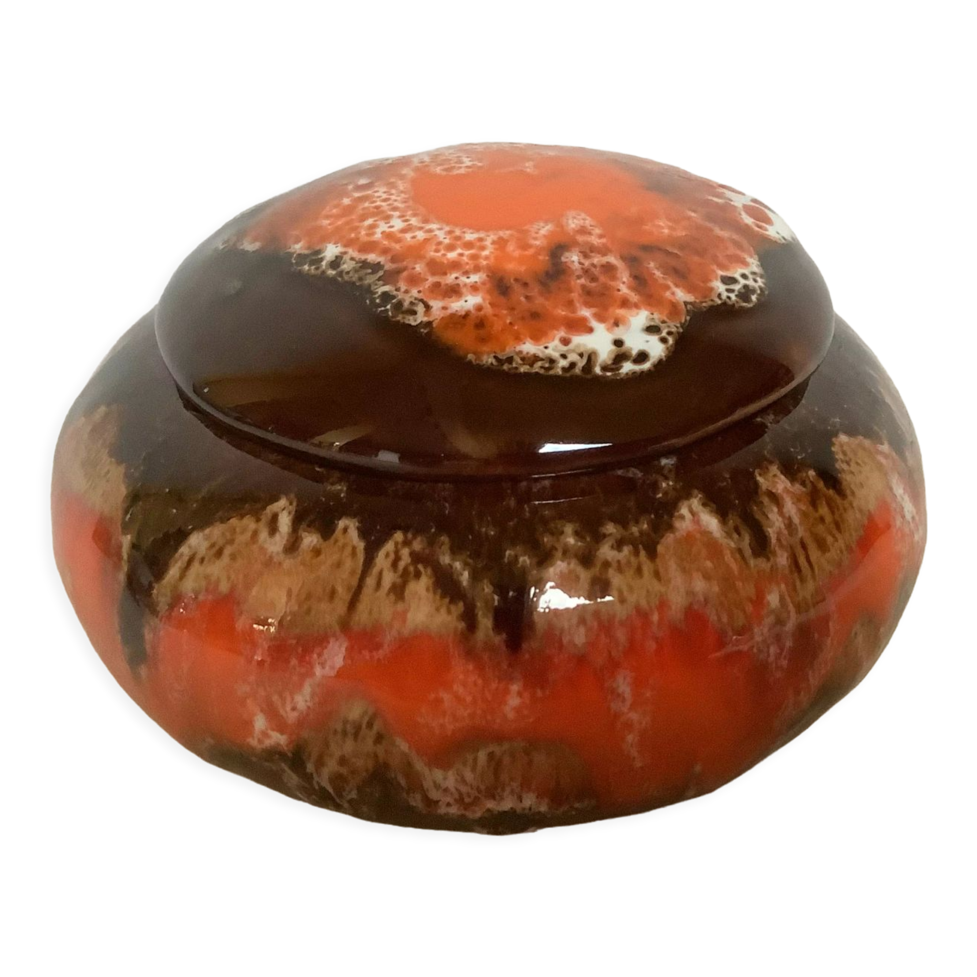 Vallauris ceramic box orange brown