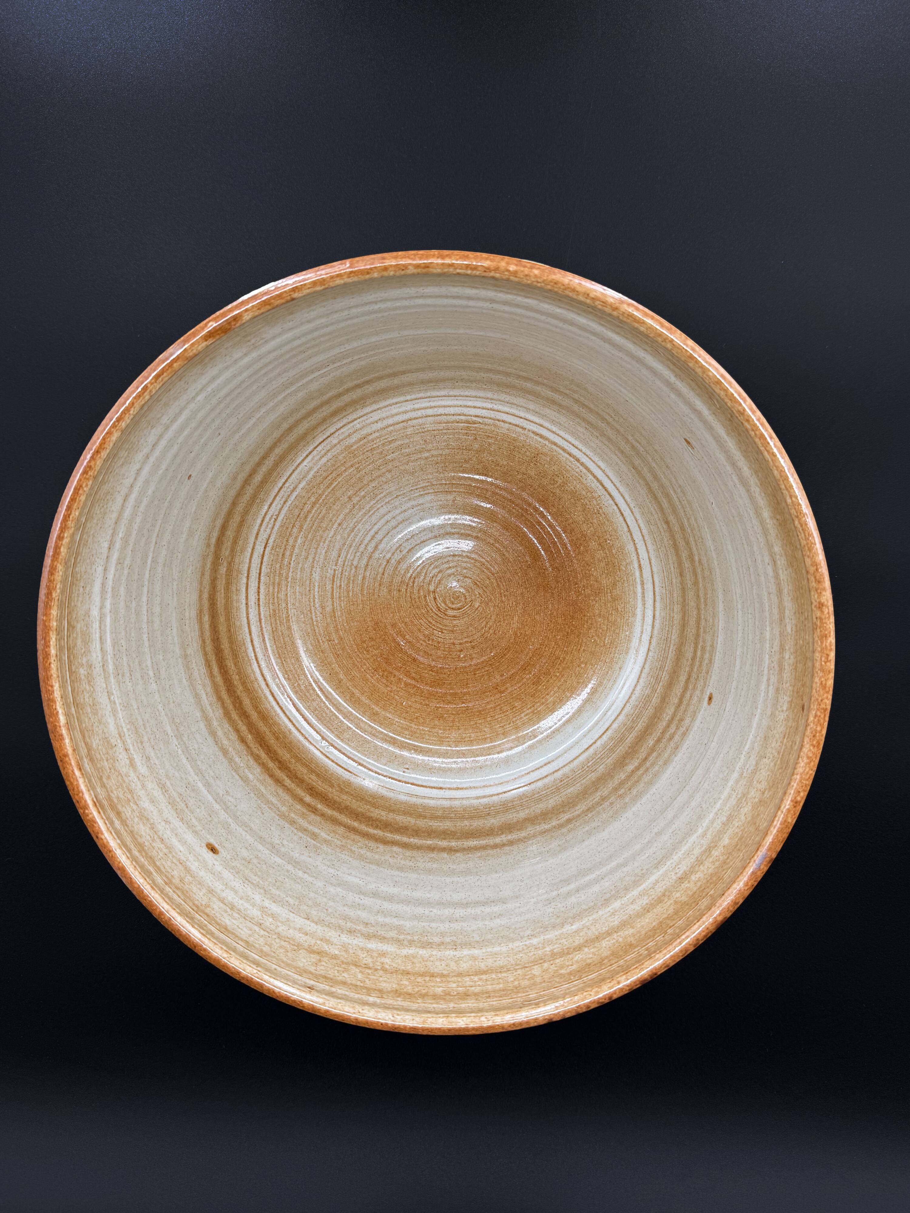 Vintage glazed stoneware large salad bowl, France