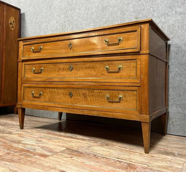 Commode secrétaire époque Louis XVI en acajou et joncs de cuivre vers 1780