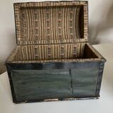 19th century popular art domed trunk box with dominoté paper and painted canvas