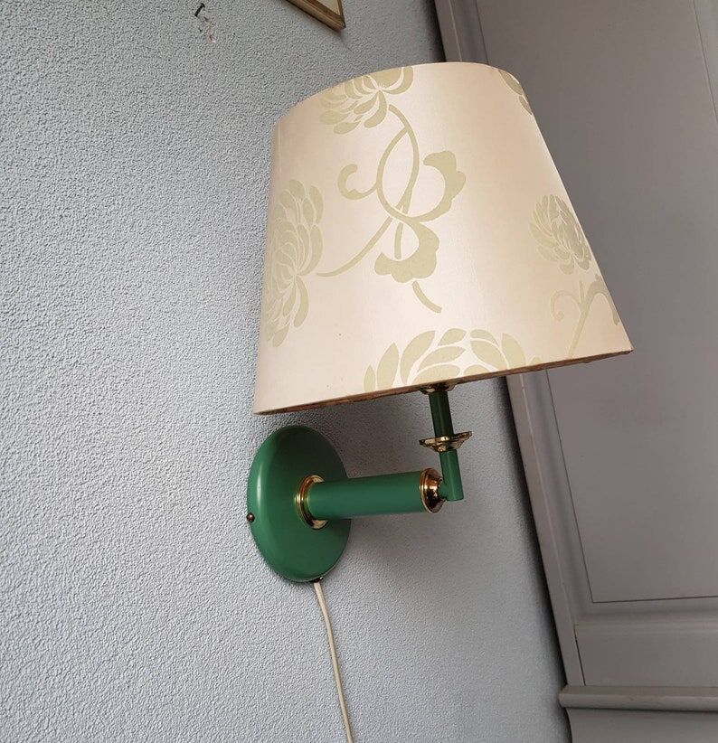 Metal wall lamp with fabric lampshade 1980