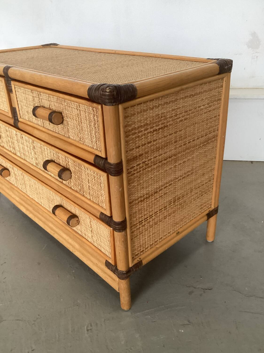 Smal drawer cabinet bamboo ratan 1970