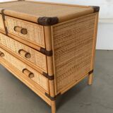 Smal drawer cabinet bamboo ratan 1970