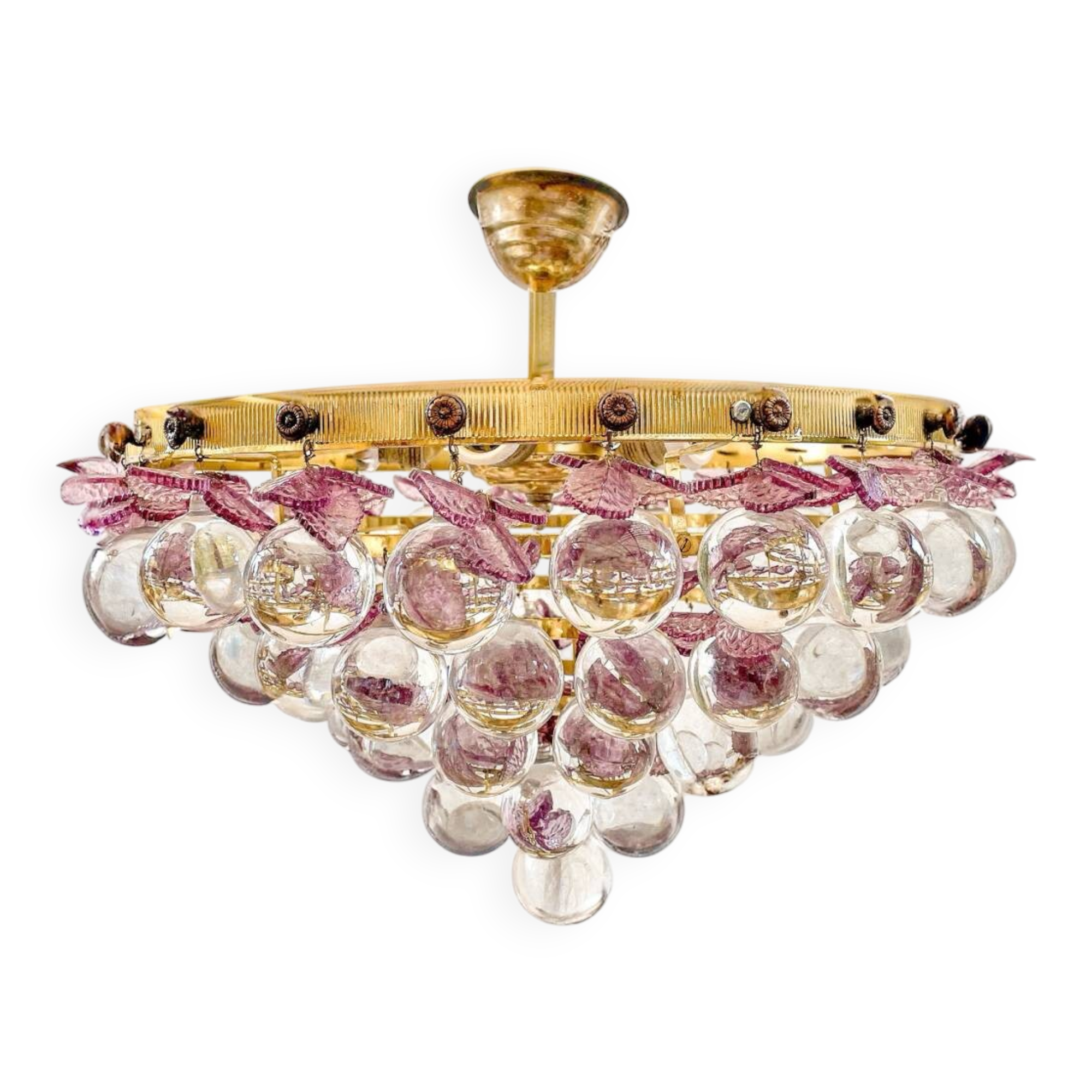Suspension vintage en verre de Murano – grappes de raisin et feuilles