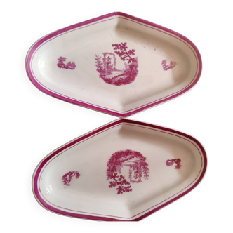 Lot de 2 raviers losanges  scènes bucoliques