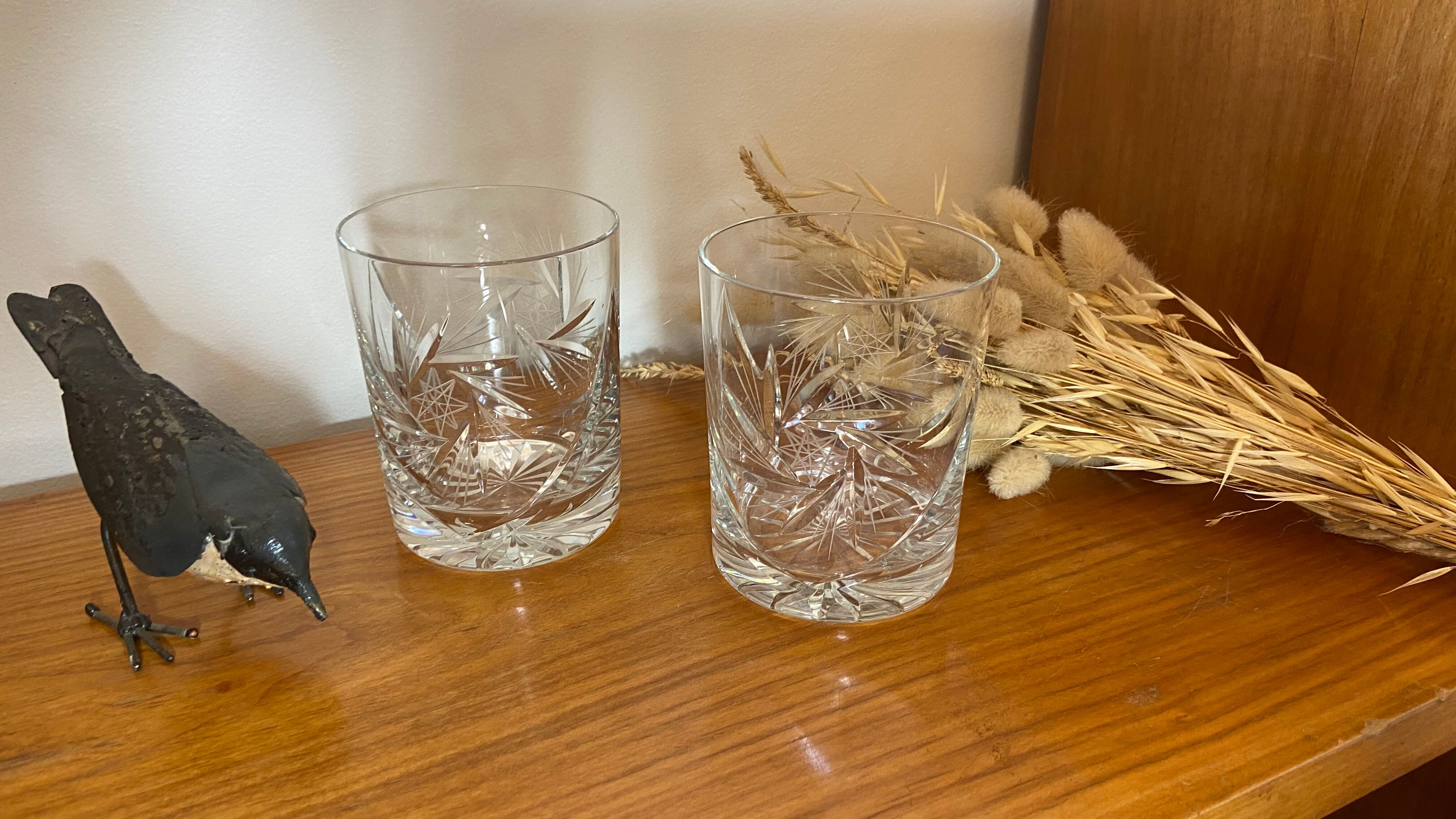 Duo of cut crystal whisky glasses