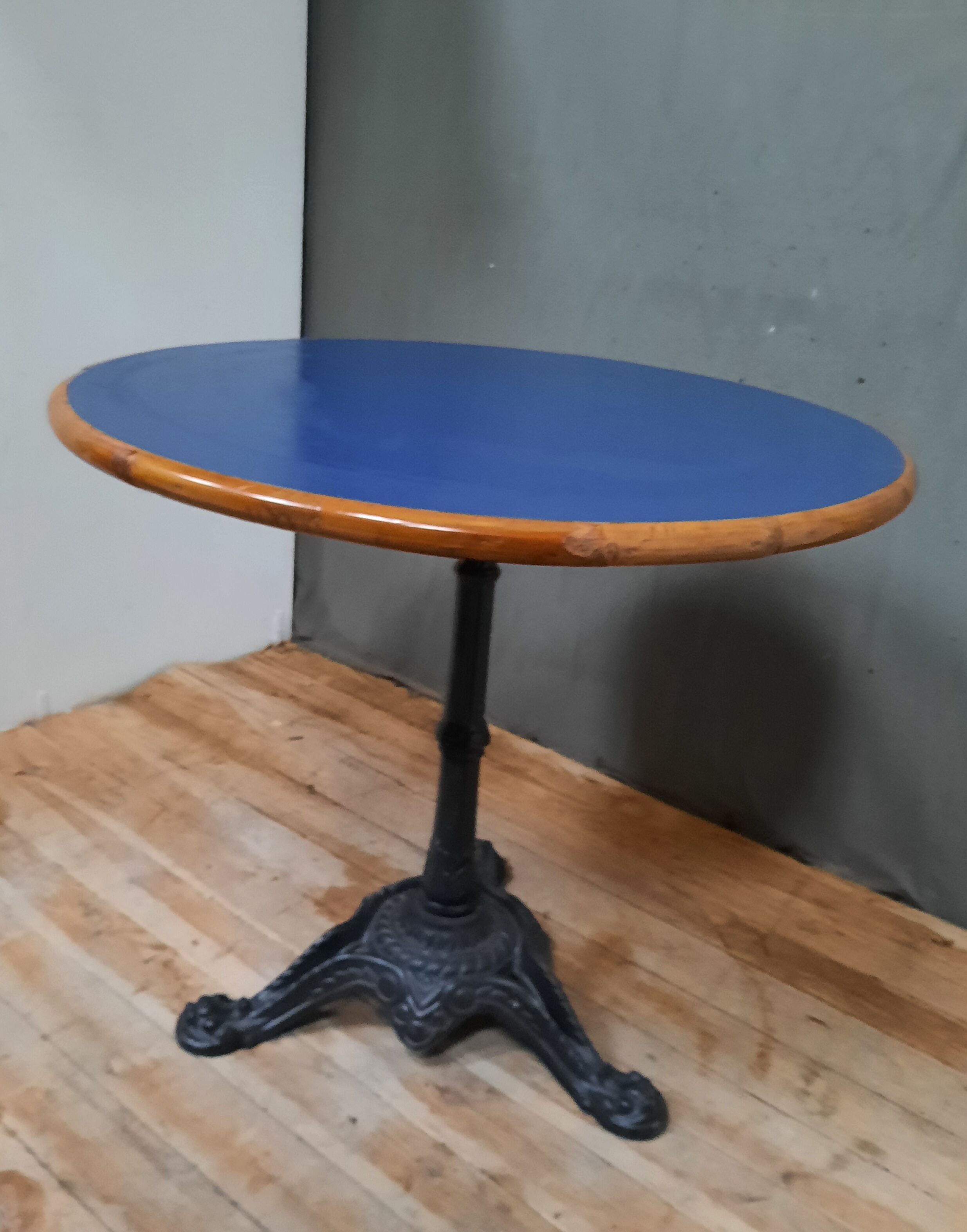 Bistro table round wooden top covered with plastiqye