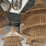 Rattan pendant lamp or light in the shape of an Asian lantern