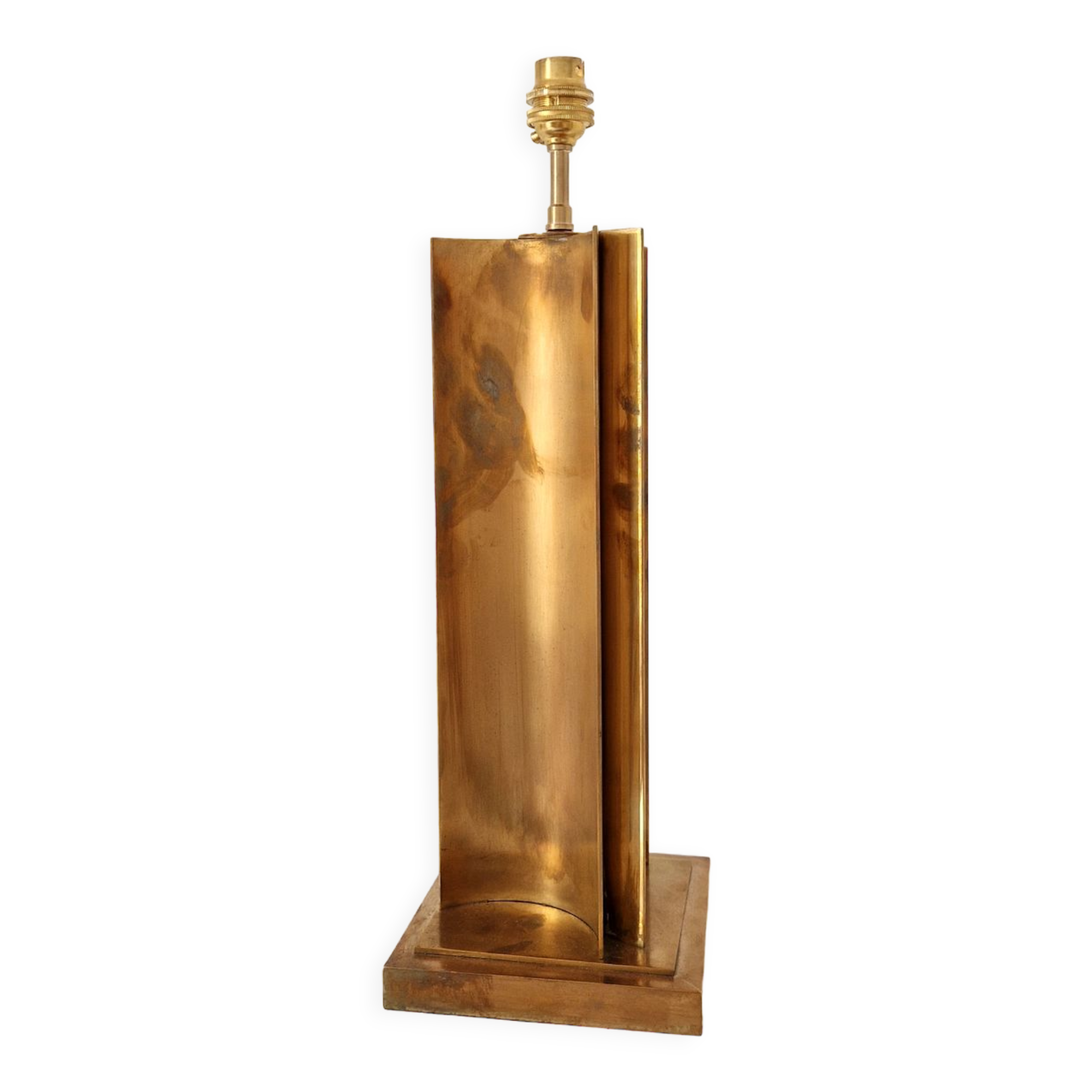Vintage geometric brass lamp foot, Italy circa 1970