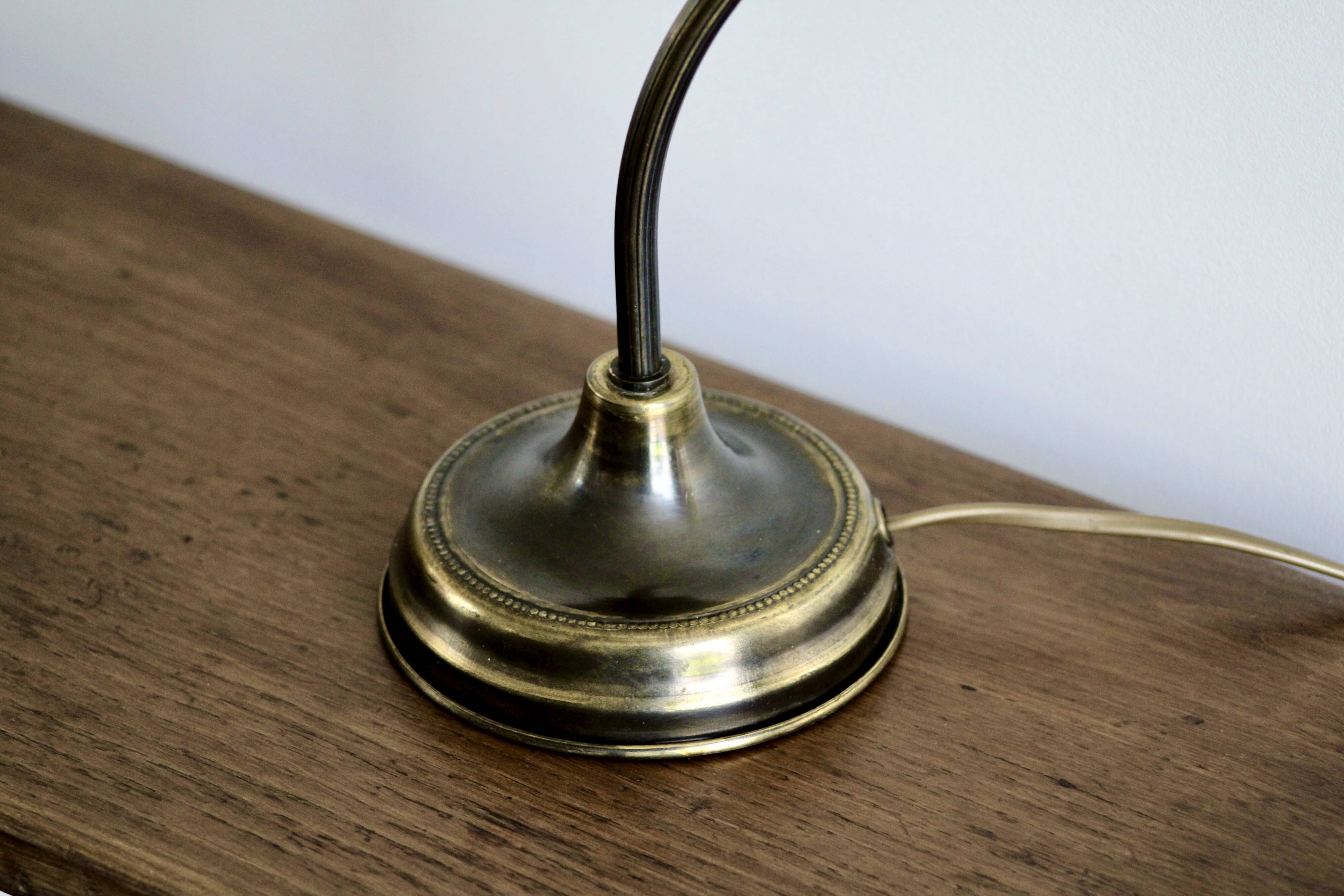 Delmas gooseneck lamp in brass with tulip globe