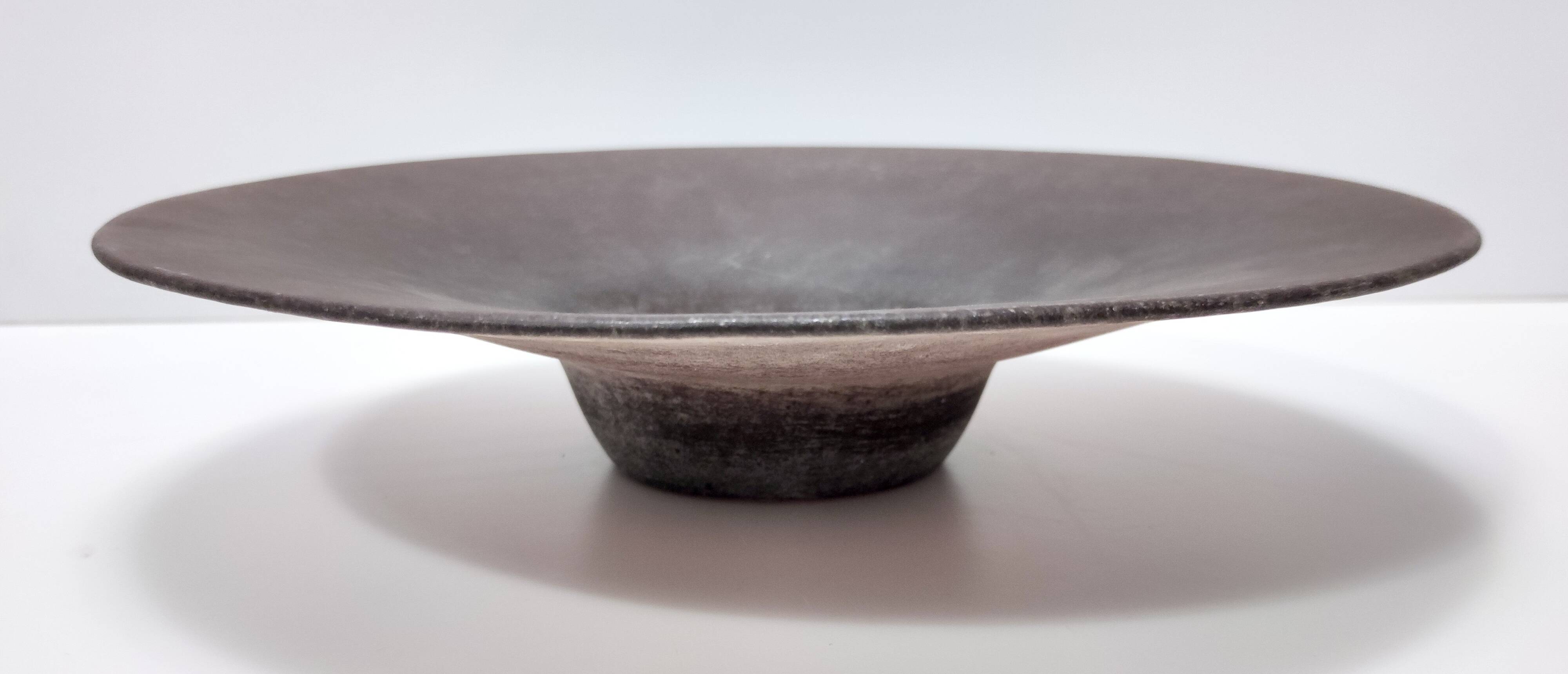 Postmodern Brown Scavo Glass Trinket Bowl or Centerpiece, Italy