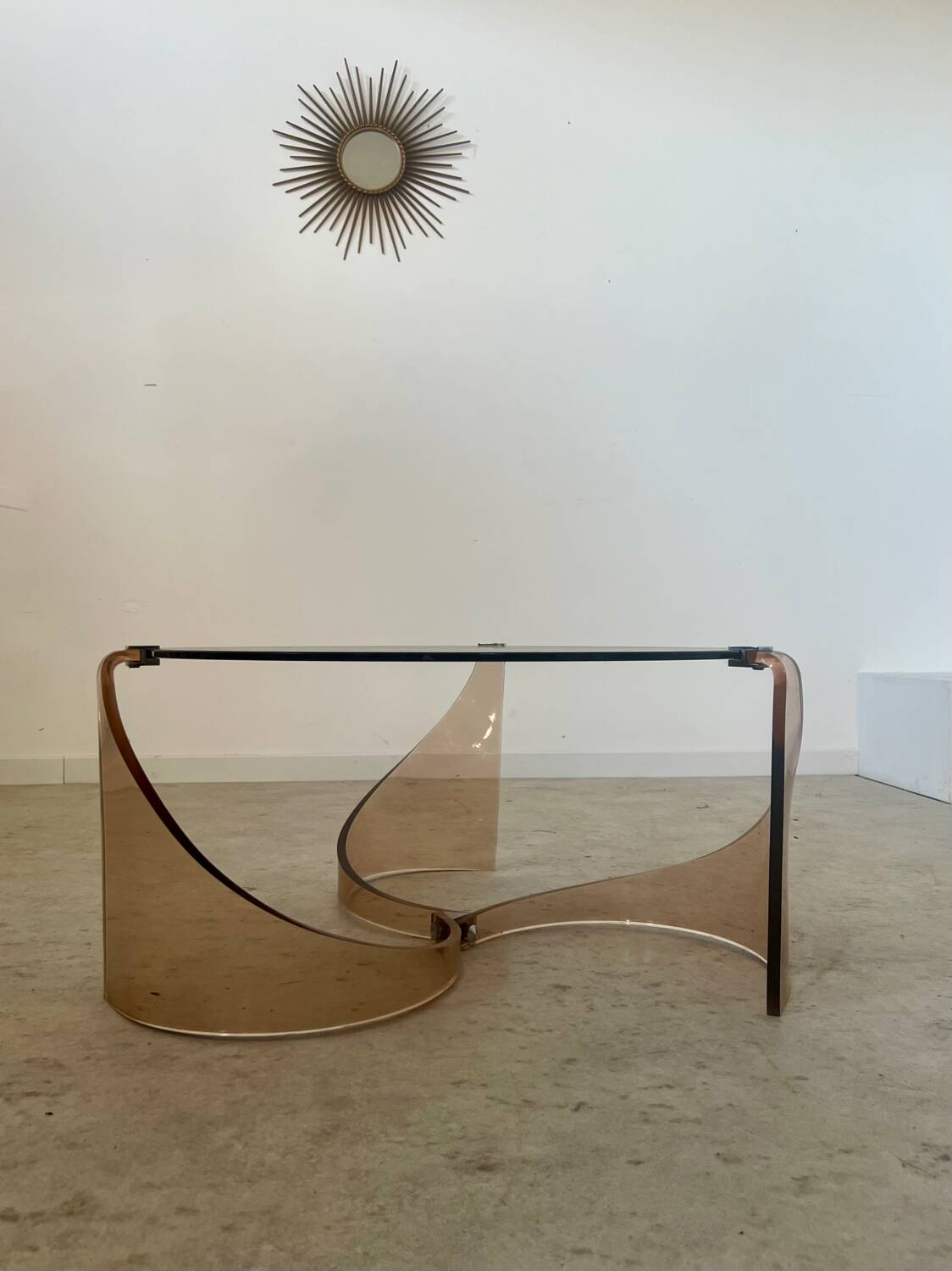 Old plexiglass and smoked glass coffee table design Space age 60s/70s vintage