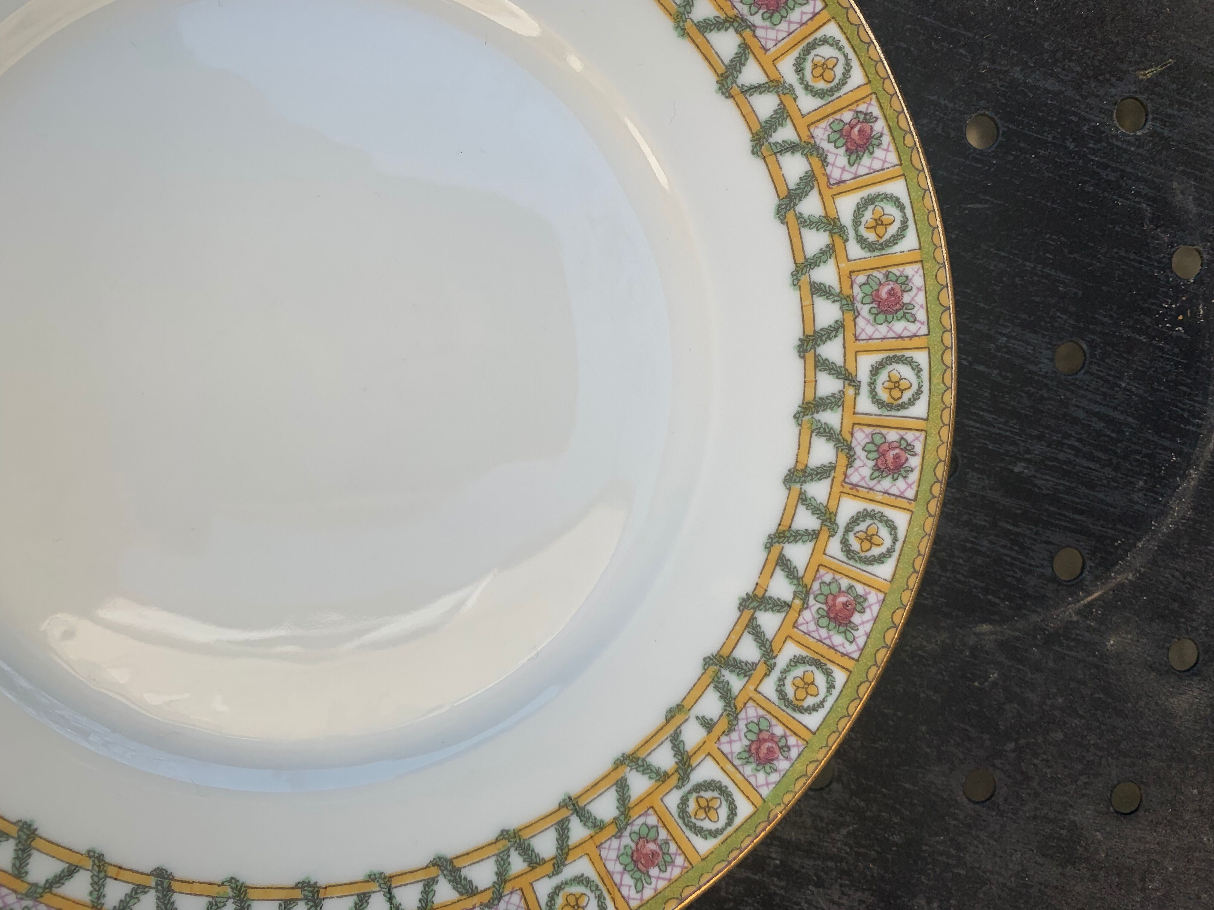 6 plates in limoges porcelain pattern old floral frieze