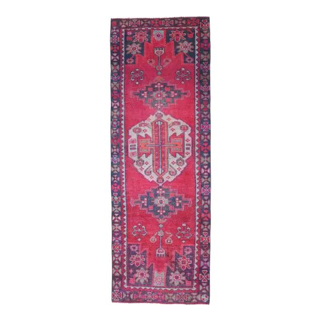 Couloir en laine turc Oushak vintage fait main 122x355