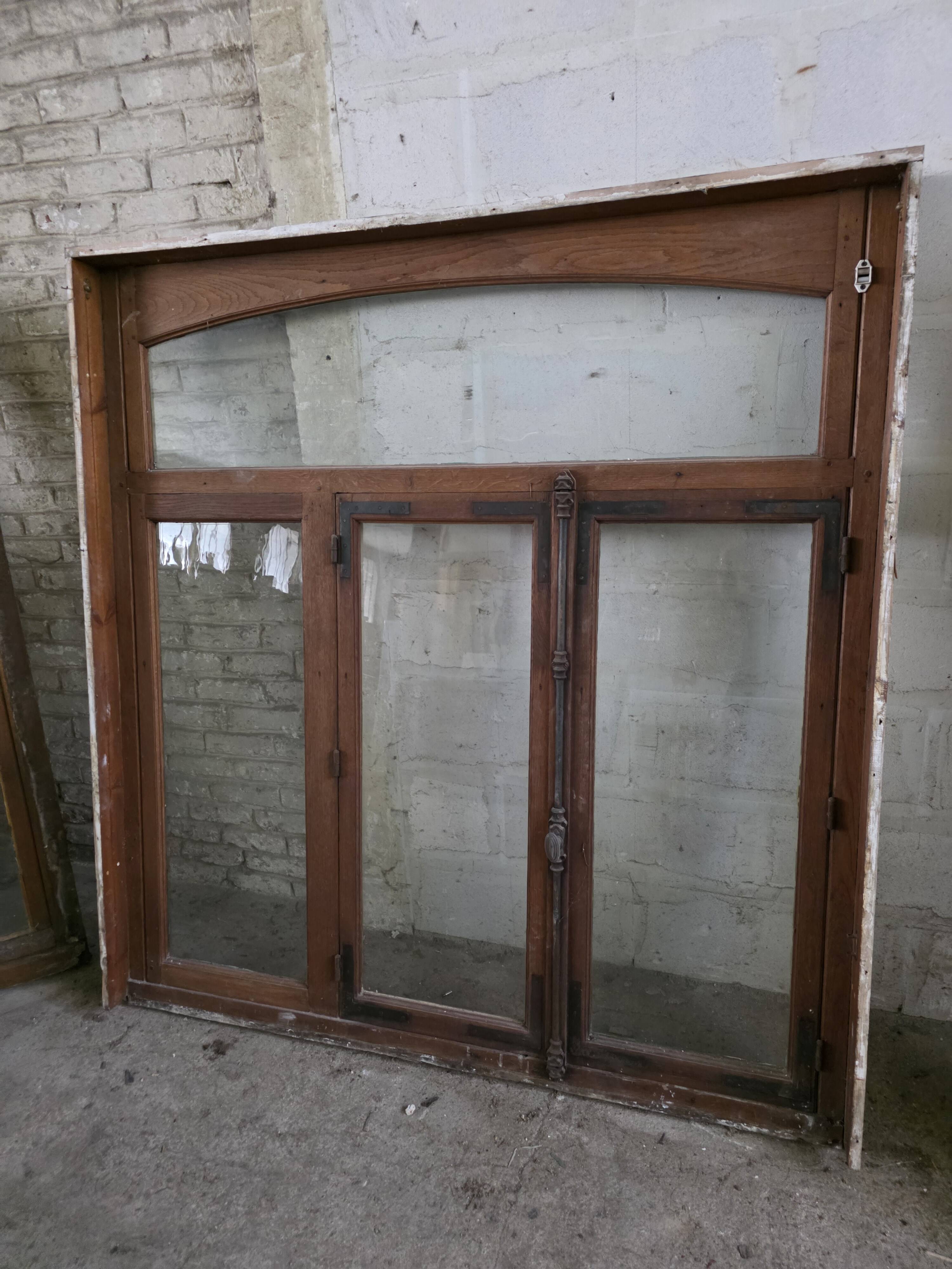 4 old solid oak windows from the early 20th century