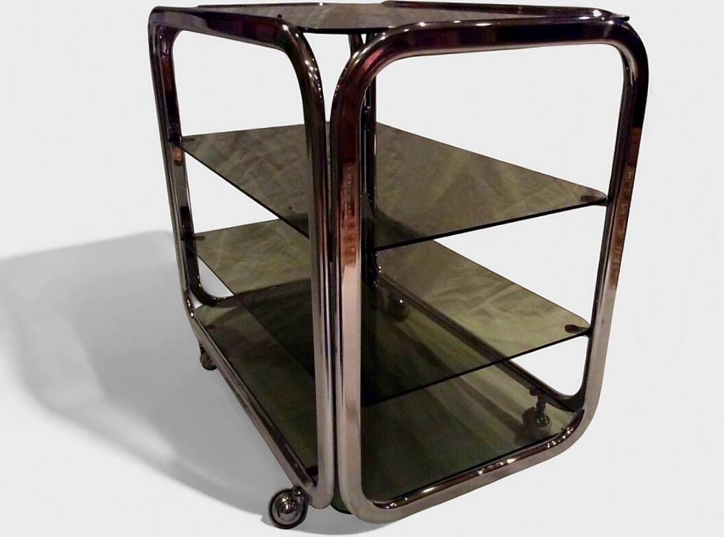 Vintage 80s Side Table – Smoked Glass & Chrome