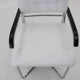 1940s Rare Restored Bauhaus Chrome Plated Adjustable Armchair in White Leather, Czechoslovakia