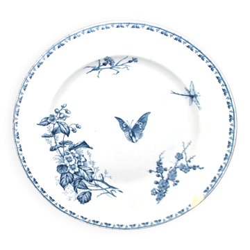 Sarreguemines round plate CARMEN blue butterfly dragonfly earthenware ironstone