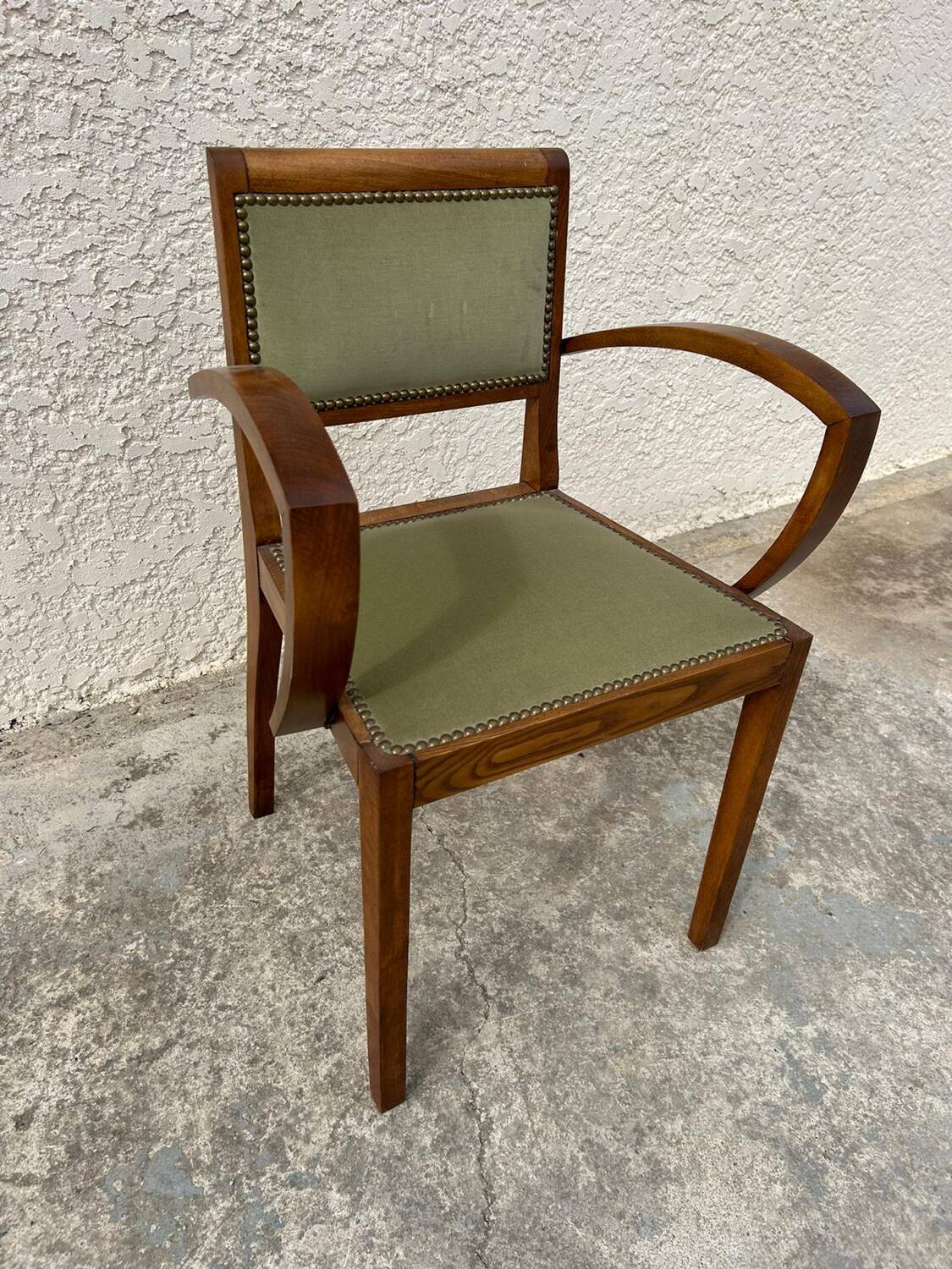 Pair of green velvet bridge armchairs