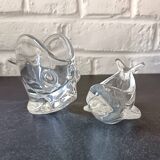 Set of 2 Empty Pockets, Dolphin Fish Glass Jars, Vannes Crystal