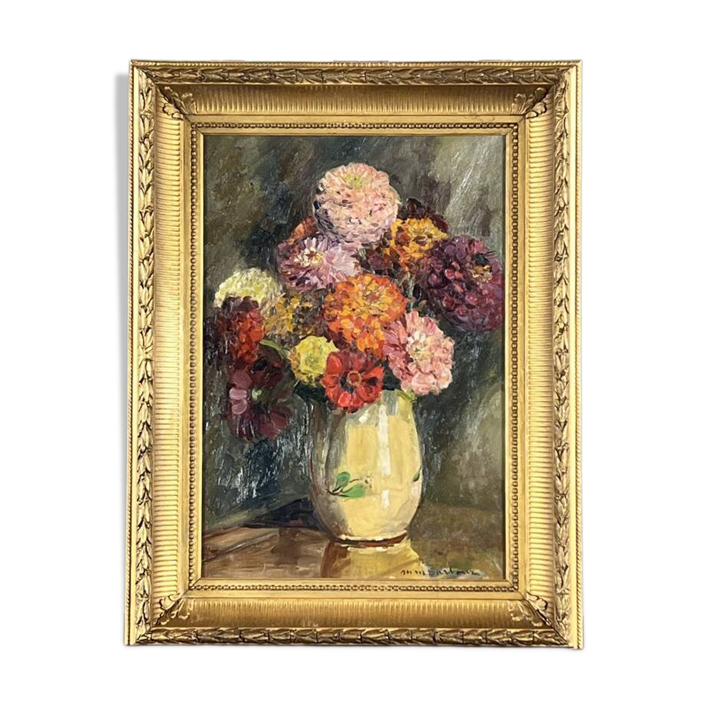 Still life with a bouquet of flowers, oil on canvas, French school, 20th century.