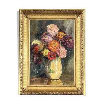 Nature morte au bouquet de fleurs, huile sur toile, école française, XXe si