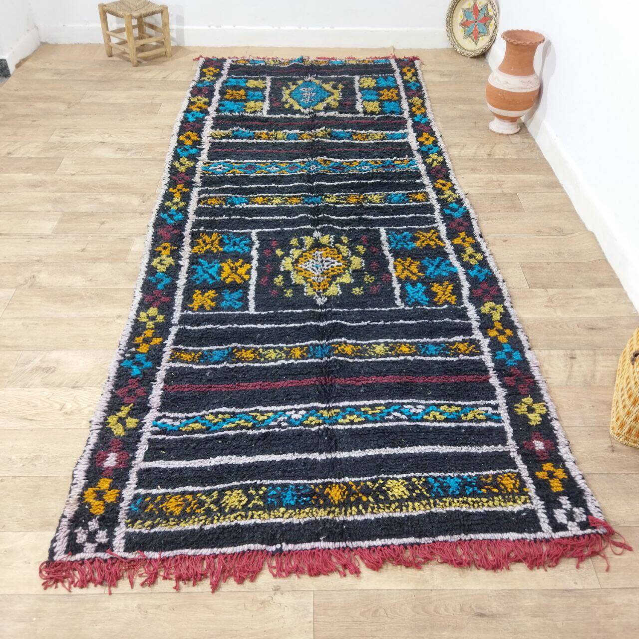 Handmade wool Berber rug 340x140 cm