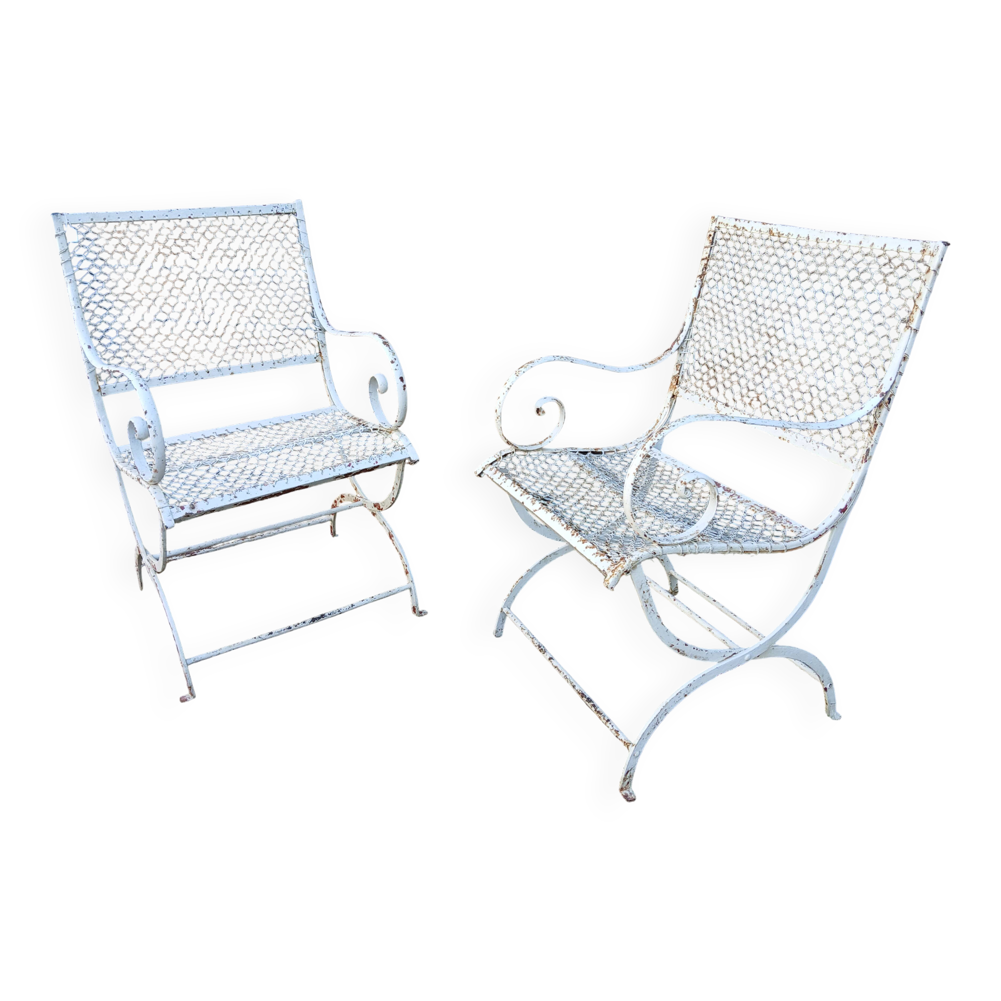 Pair of early 20th century metal garden armchairs
