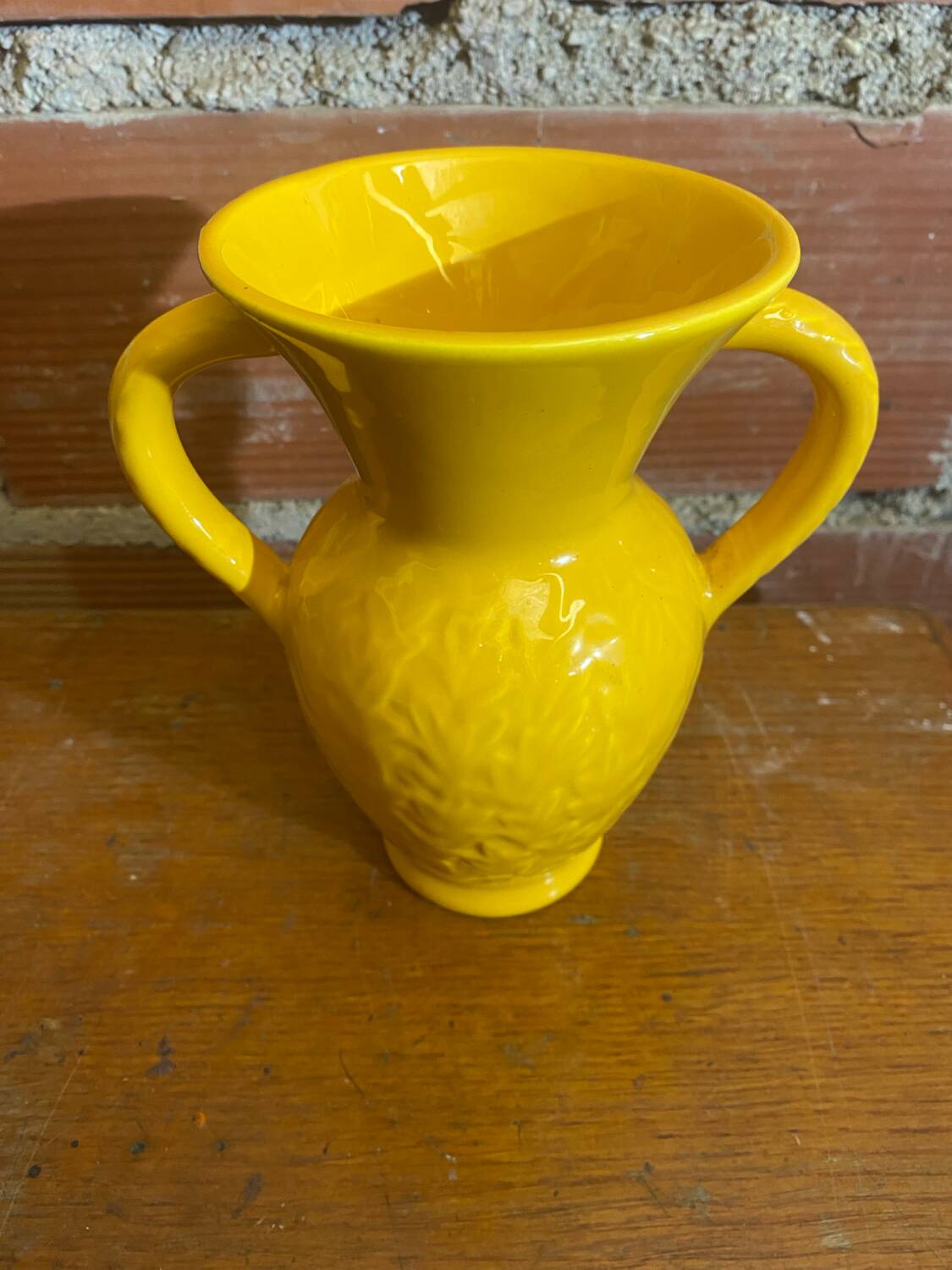 Antique Vase with Handles Yellow Ceramic Vintage Decoration #C605