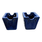 Set of two hanging pots in blue glazed ceramic.