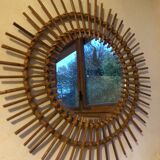 Vintage rattan sun mirror 60s