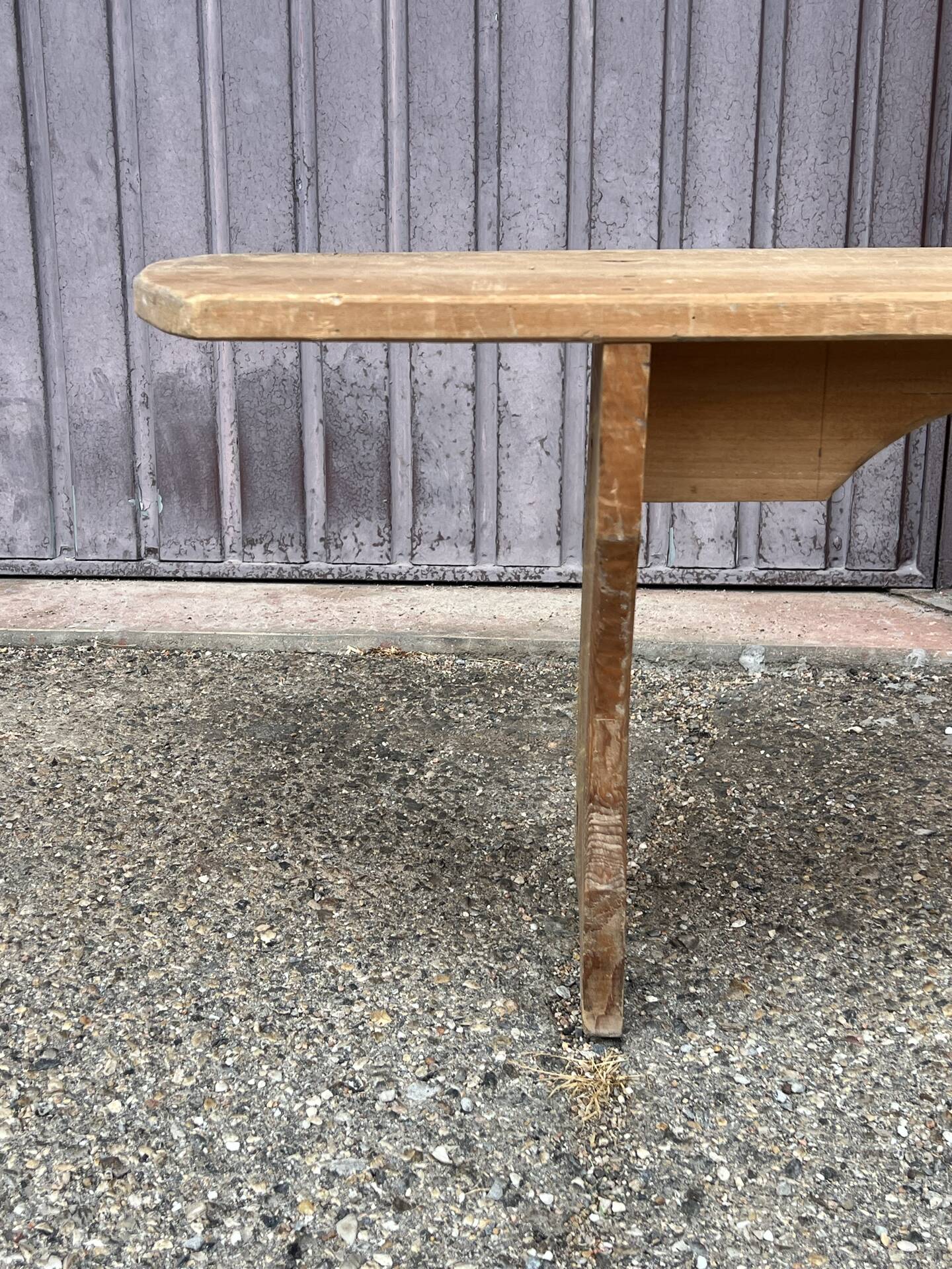 Pair of long benches in natural solid wood, French artisanal craftsmanship.