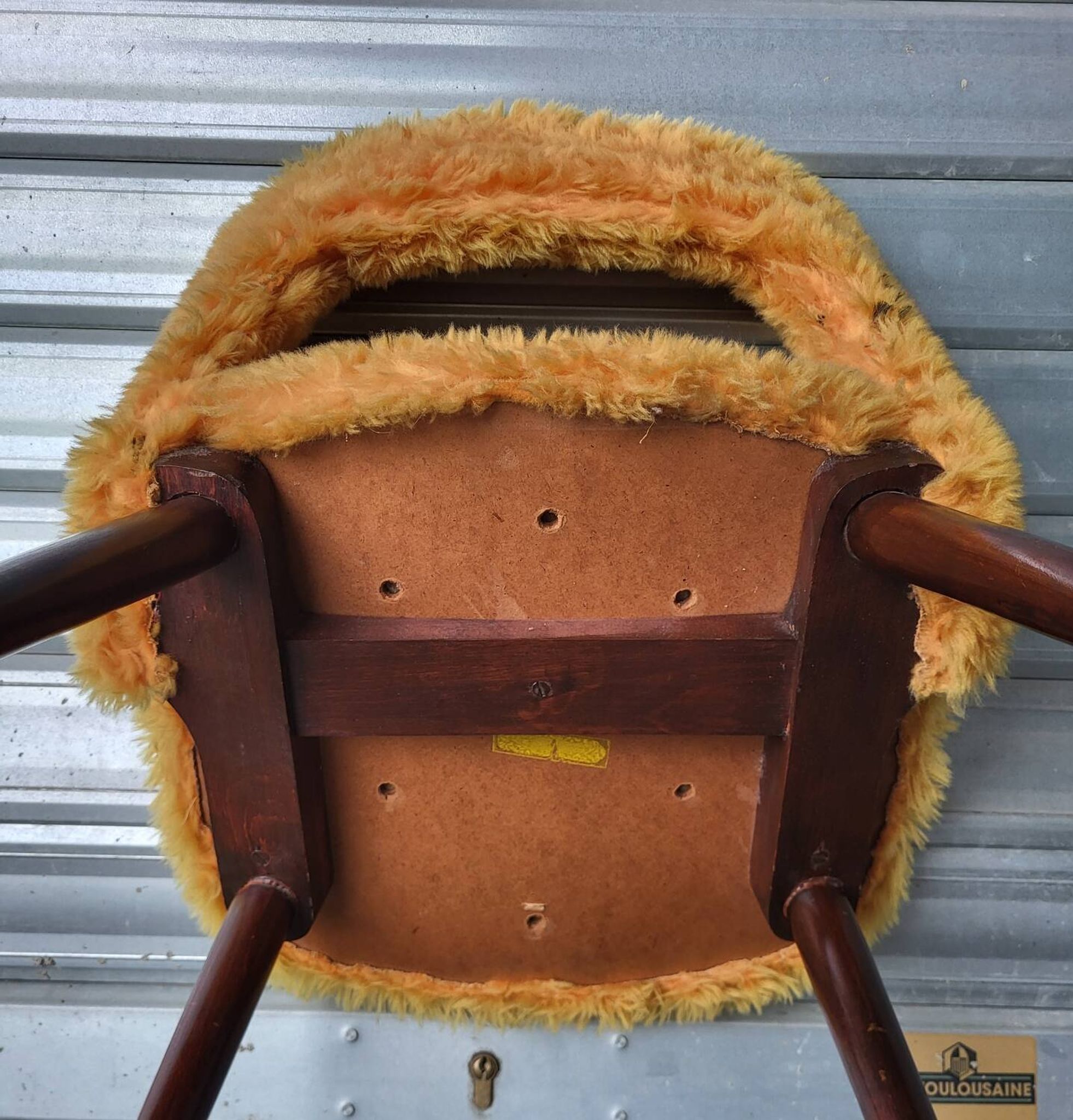 Authentic old vintage furry armchair in good condition