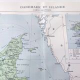 Carte ancienne Danemark Islande Scandinavie 43x43cm de 1950