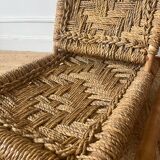 Fauteuil bas en bois et corde années 50