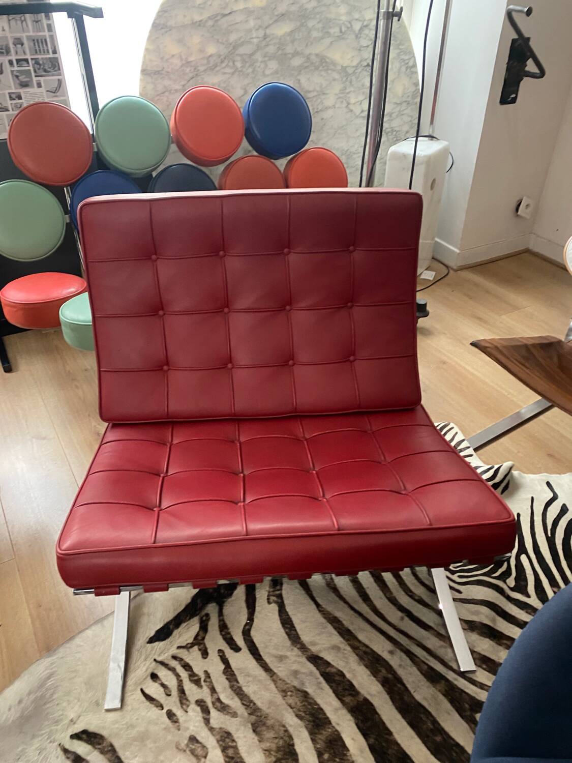 Barcelona red leather chair Knoll edition