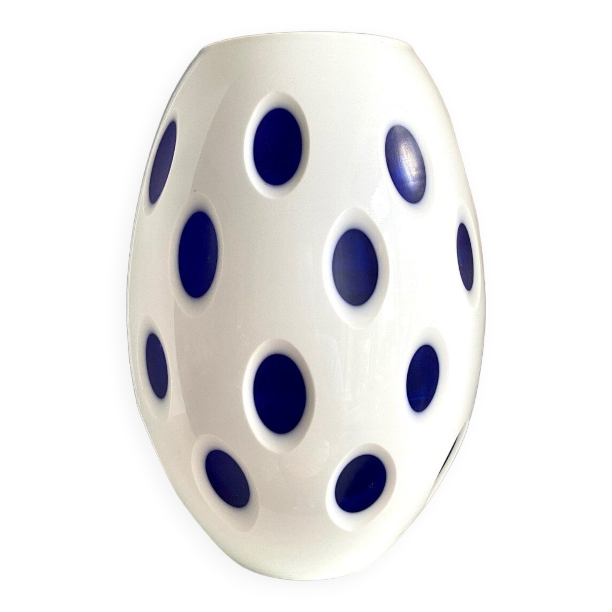 Vase overlay en pâte de verre blanche et bleue