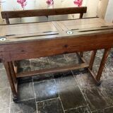 School desk with 2 porcelain inkwells