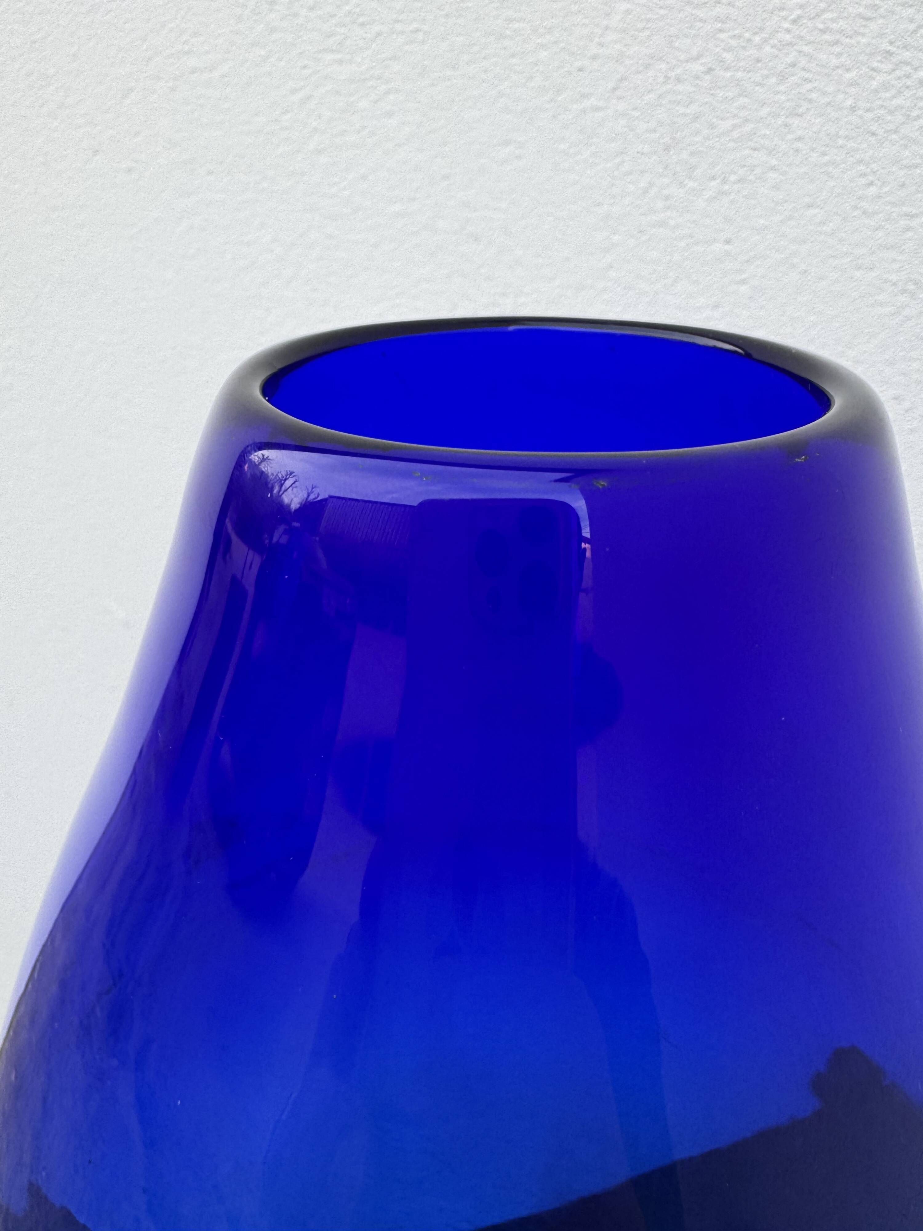 Large vintage cobalt blue blown glass vase