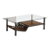 Brutalist coffee table in wrought iron and leather.