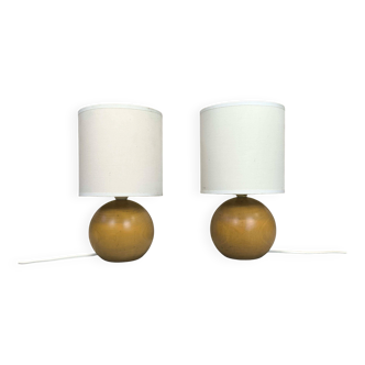 Pair of vintage wooden ball lamps
