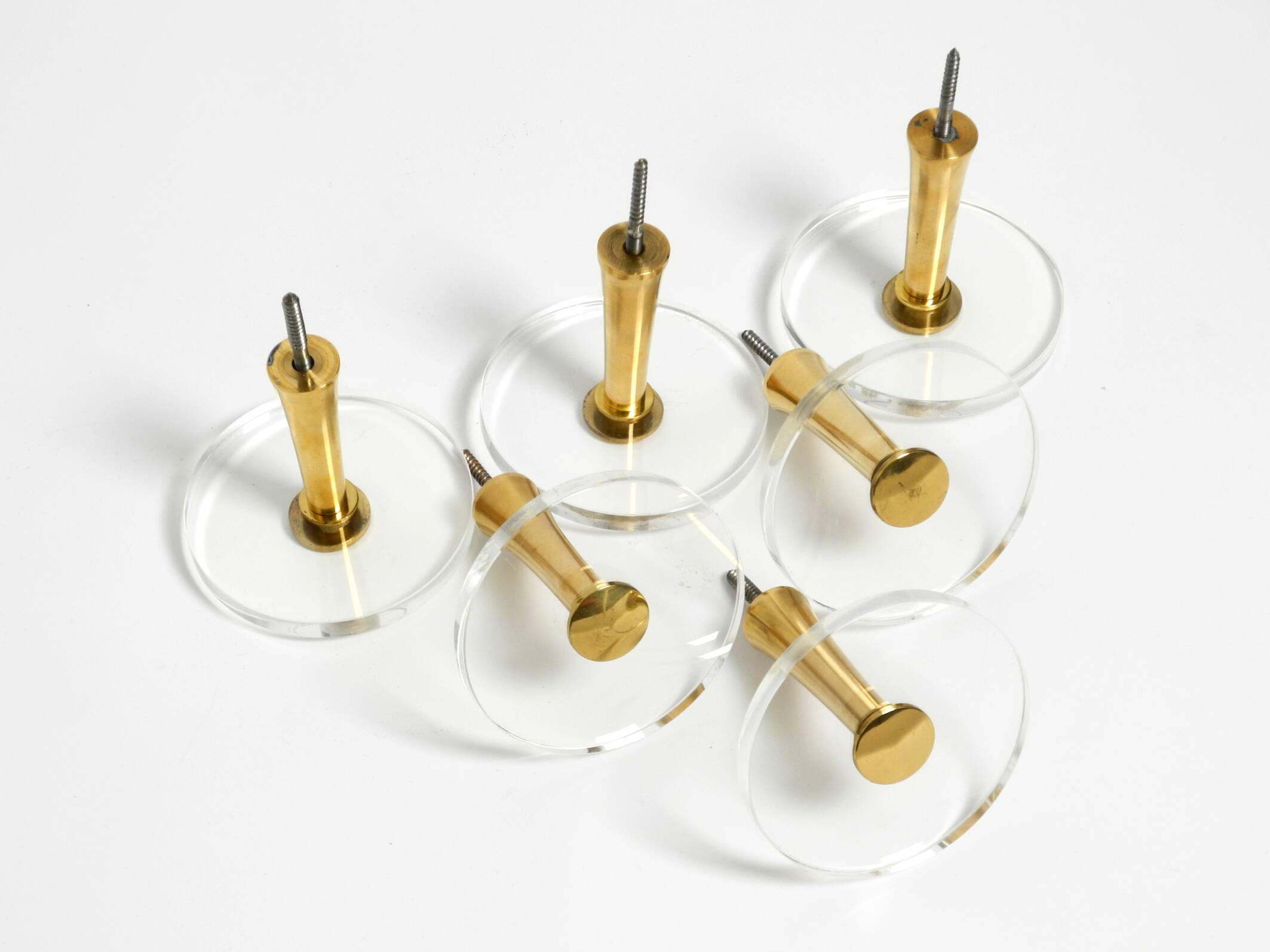 70s set of 6 coat hooks made of brass and plexiglass Vereinigte Werkstätten