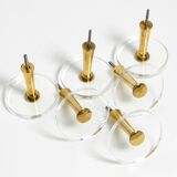 70s set of 6 coat hooks made of brass and plexiglass Vereinigte Werkstätten
