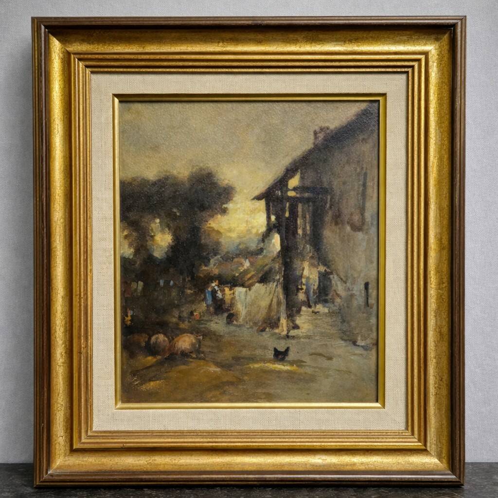 French school – Animated farm scene – Oil on panel