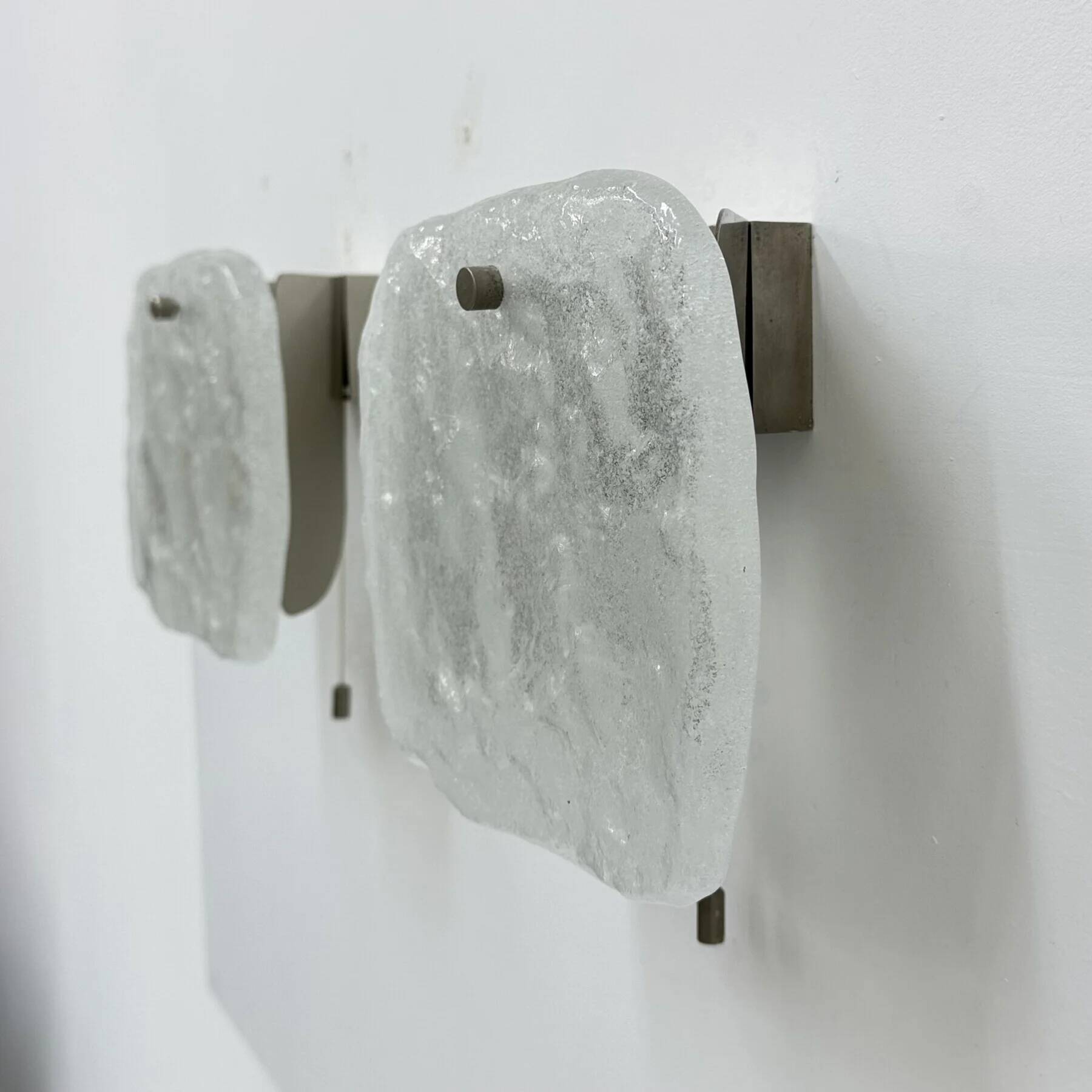 Set of 2 J.T. Kalmar ice glass wall lamps sconce, 1970s, Germany